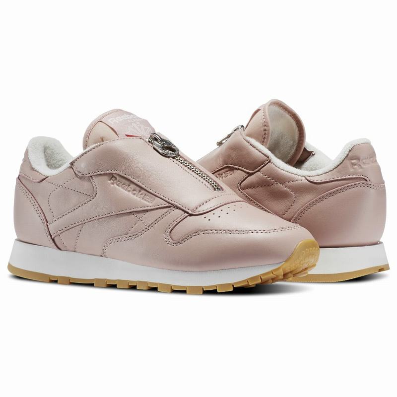 Reebok Classic Leather Zip Tenisky Damske - Ruzove/Biele TC6104IV